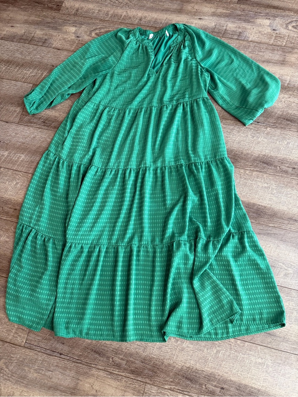 Girls' Green Tiered Long Sleeve Dress